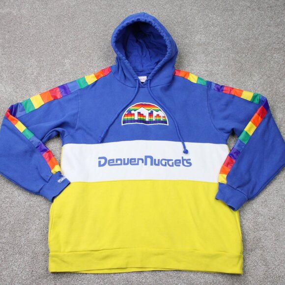 Denver Nuggets Hoodie Men XL Blue/Yellow Mitchell Ness Leading Scorer Sweatshirt - Picture 1 of 15